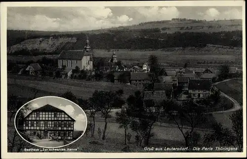 Ak Leutersdorf Oberlausitz, Gasthaus Zur schwarzen Henne, Blick auf den Ort