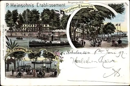 Litho Schulau Wedel im Kreis Pinneberg, Etablissement zur schönen Elbaussicht