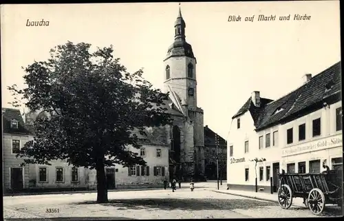 Ak Laucha an der Unstrut, Geschäft*, Uhrmacher**, Markt, Kirche