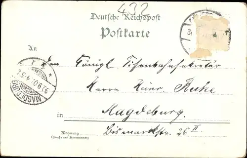 Litho Aschersleben, BIsmarckstein, Hospital, Kriegerdenkmal, Kirche, Post