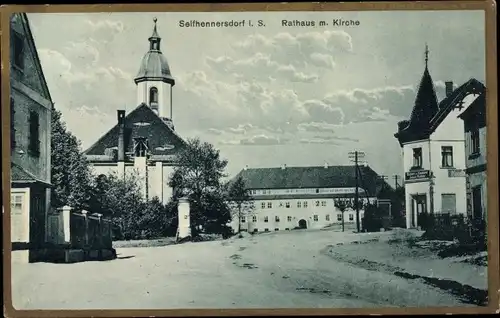 Ak Seifhennersdorf in Sachsen, Rathaus, Kirche