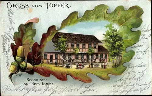 Eichenblatt Litho Oybin in der Oberlausitz, Restaurant auf dem Töpfer