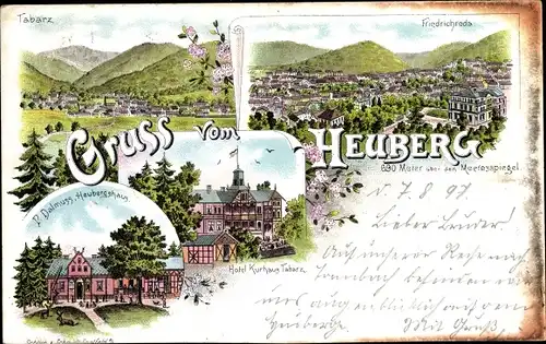 Litho Friedrichroda Thüringer Wald, Heuberg mit Ausblick, Hotel Kurhaus, Heubergshaus