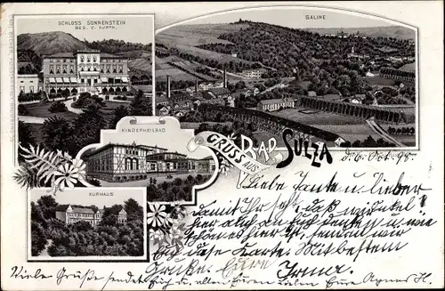 Litho Bad Sulza in Thüringen, Saline, Schloss Sonnenstein, Kurhaus, Kinderheilbad, 1898