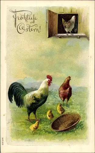 Ak Glückwunsch Ostern, Küken, Hahn, Hühner