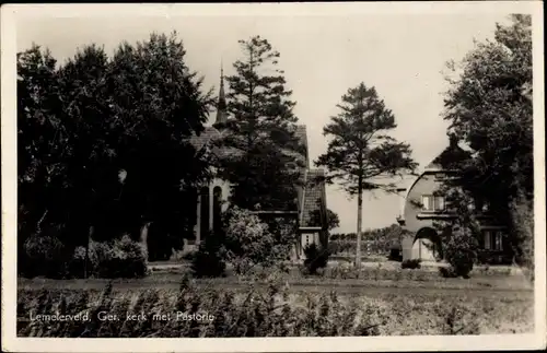Ak Lemelerveld Overijssel, Ger. kerk met Pastorie