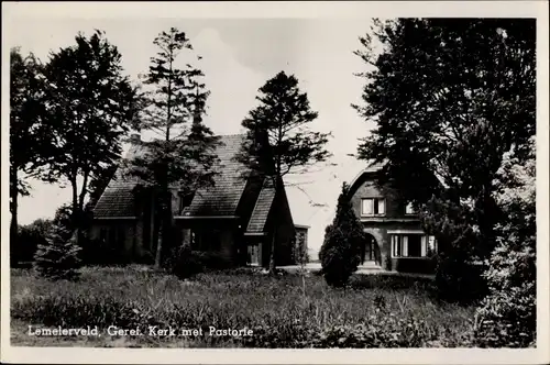 Ak Lemelerveld Overijssel, Ger. Kerk met Pastorie
