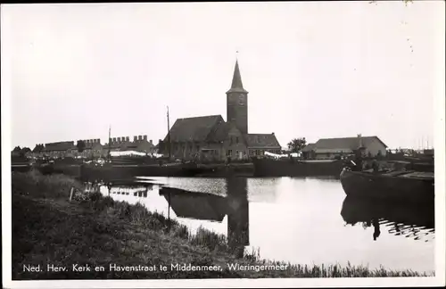 Ak Wieringermeer Nordholland, Ned Herv Kerk en Havenstraat te Middenmeer