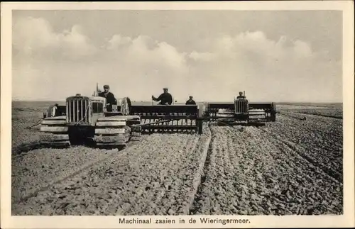 Ak Wieringermeer Nordholland, Machinaal zaaien