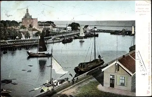 Ak Enkhuizen Nordholland, Haven van at het Station gezien