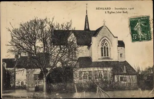 Ak Béhuard Maine-et-Loire, Inondation 1906, L'Eglise