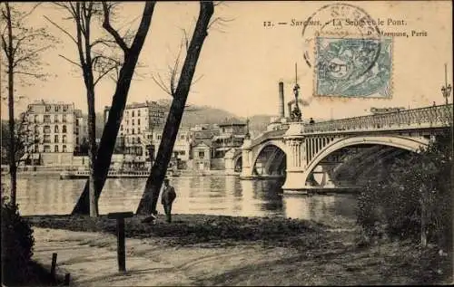 Ak Suresnes Hauts de Seine, La Seine et le Pont