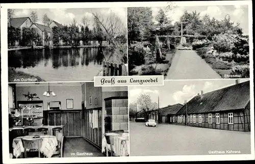 Ak Langwedel an der Weser, Dorfteich, Ehrenmal, Gasthaus Kahrens