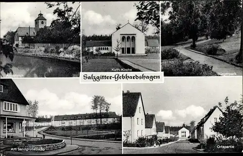 Ak Gebhardshagen Salzgitter in Niedersachsen, Ortspartie, Katholische Kirche, Bürgerpark