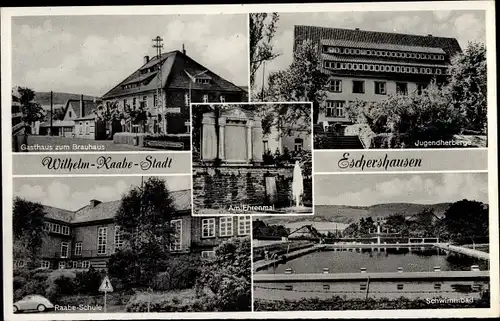 Ak Eschershausen im Weserbergland, Gasthaus zum Brauhaus, Jugendherberge, Schwimmbad