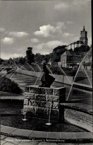 Ak Kleve am Niederrhein, Schüsterken Brunnen und Schwanenburg