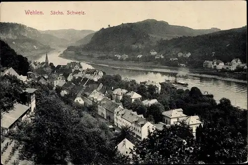 Ak Stadt Wehlen an der Elbe Sachsen, Ort aus der Vogelschau