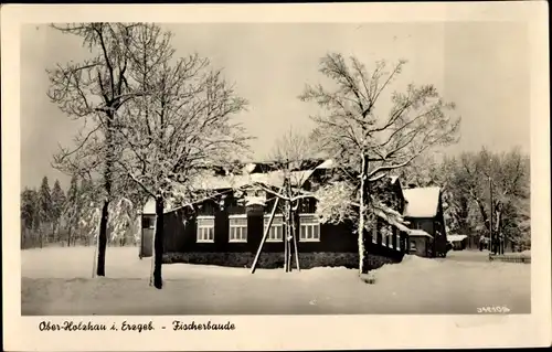 Ak Ober Holzhau Rechenberg Bienenmühle Erzgebirge, Fischerbaude im Winter