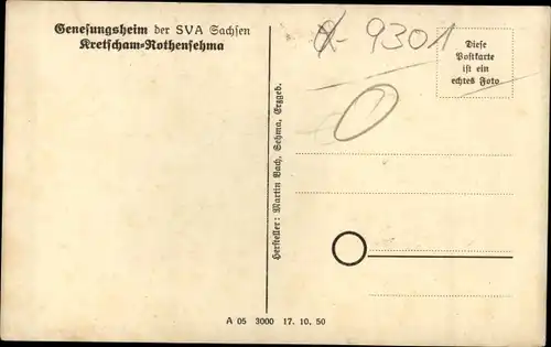 Ak Kretscham Rothensehma Neudorf Sehmatal im Erzgebirge, Genesungsheim der SVA