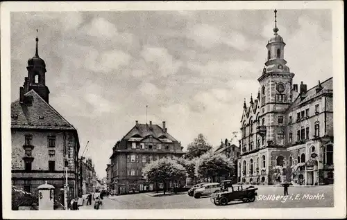 Ak Stollberg Erzgebirge, Partie am Markt, Rathaus
