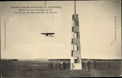 Ak Grande Semaine d'Aviation de Champagne 1909, Aviateur Blériot, Monoplan 80 chx