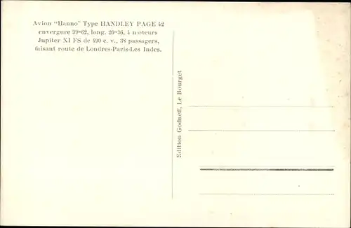 Ak Aviation, Avion Hanno Type Handley Page 42, Route Paris Londres