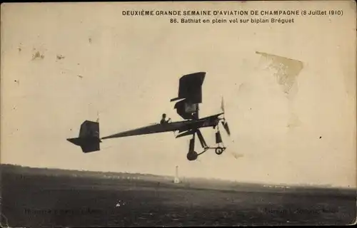 Ak Grande Semaine d'Aviation de Champagne 1910, Aviateur Bathlat sur biplan Breguet