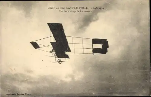 Ak Aviation, Circuit de l'Est, Nancy Jarville 1910, Aviateur Legagneux sur biplan