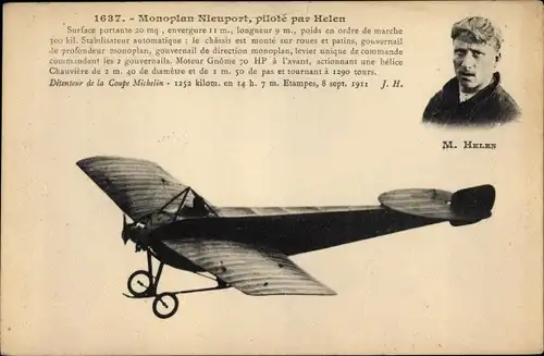 Ak Monoplan Nieuport, Pilot M. Helen, Flugzeug