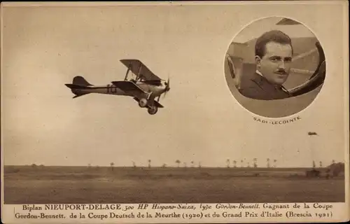 Ak Biplan Nieuport Delage, Sadi Lecointe, Doppeldecker, Pilot