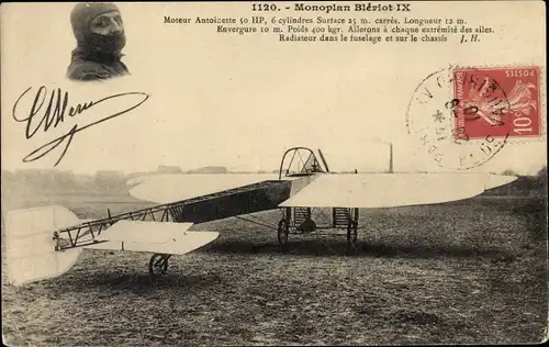 Ak Monoplan Bleriot IX, Flugzeug, Pilot