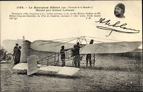 Ak Le Monoplan Bleriot, monte par Alfred Leblanc, Flugzeug, Pilot