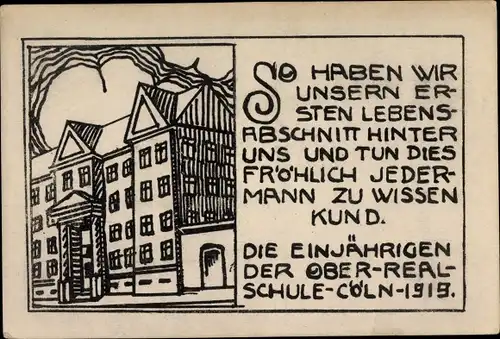 Künstler Ak Köln am Rhein, Die einjährigen der Oberrealschule Köln 1919, Kundgebung