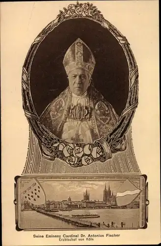 Ak Köln am Rhein, Kardinal Dr. Antonius Fischer, Erzbischof, Panorama Köln, Wappen