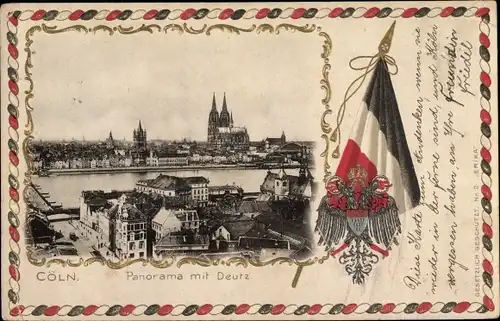 Wappen Präge Ak Köln am Rhein, Panorama mit Deutz