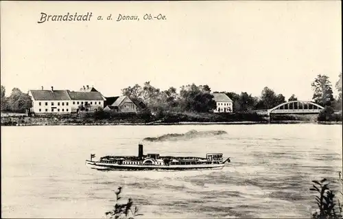 Ak Brandstadt an der Donau in Oberösterreich, Donaupartie, Dampfer