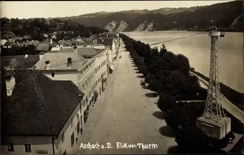 Ak Aschach an der Donau in Oberösterreich, Donaupartie, Seilbahn