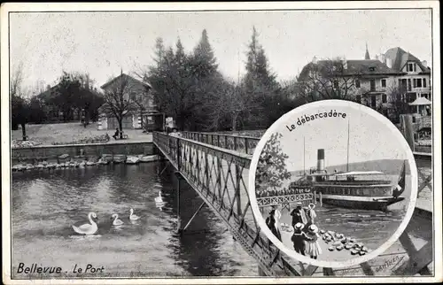 Ak Bellevue Kanton Genf, Debarcadere, Teilansicht, Brücke