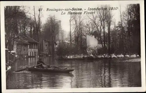 Ak Boulogne sur Seine Hauts de Seine, Inondation 1910, Le Hameau Fleuri