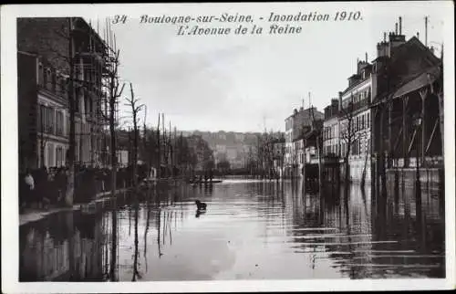 Ak Boulogne sur Seine Hauts de Seine, Inondation 1910, L'Avenue de la Reine