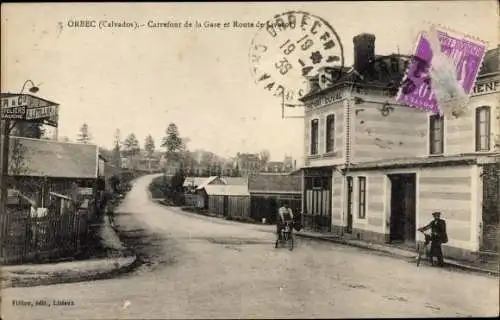 Ak Orbec Calvados, Carrefour de la Gare et Route de Livator