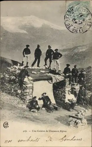 Ak Une Cuisine de Chasseurs Alpins, Französische Armee