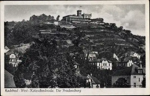Ak Kötzschenbroda Radebeul Sachsen, Blick auf die Friedensburg, Wohnhäuser