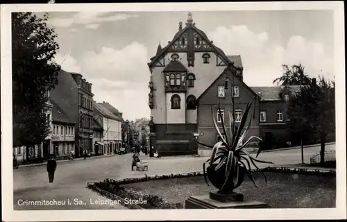 Ak Crimmitschau in Sachsen, Leipziger Straße, Kinderwagen, Gebäude