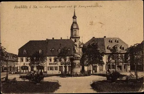 Ak Rochlitz an der Mulde, Kriegerdenkmal, St. Kunigundenkirche