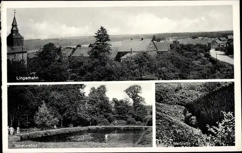 Ak Lingerhahn im Hunsrück, Panorama, Schwimmbad, Waldpartie