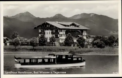 Ak Bad Wiessee im Kreis Miesbach Oberbayern, Landhaus Hanslbauer, Boot, Bergkette