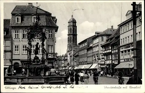 Ak Göttingen in Niedersachsen, Weenderstraße mit Gänseliesl