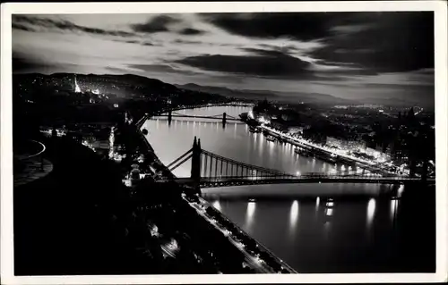 Ak Budapest Ungarn, Donaupanorama bei Nacht