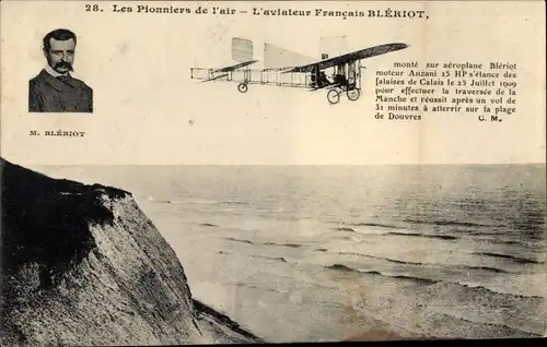 Ak Les Pionniers de l'air, aviateur Francais Bleriot, Pilot, Flugzeug